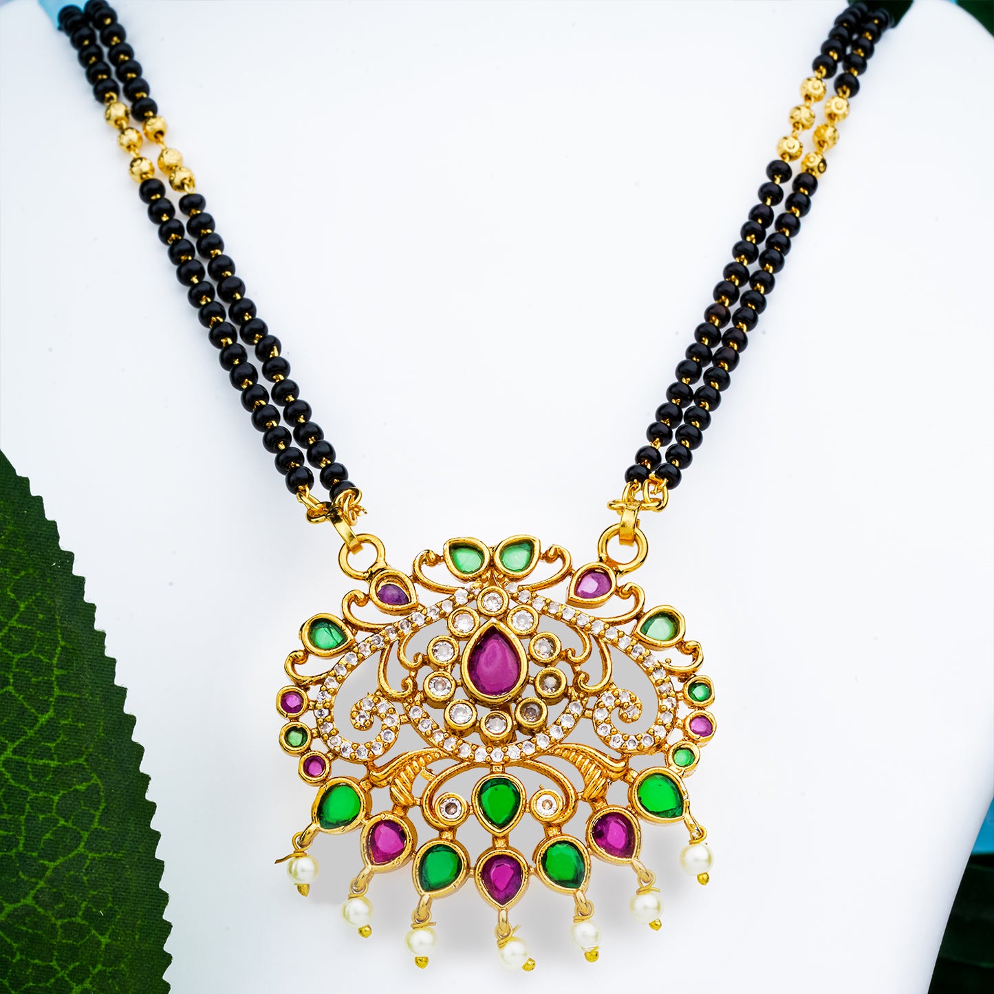 Floral Mangalsutra with Intricate Design and Gemstones