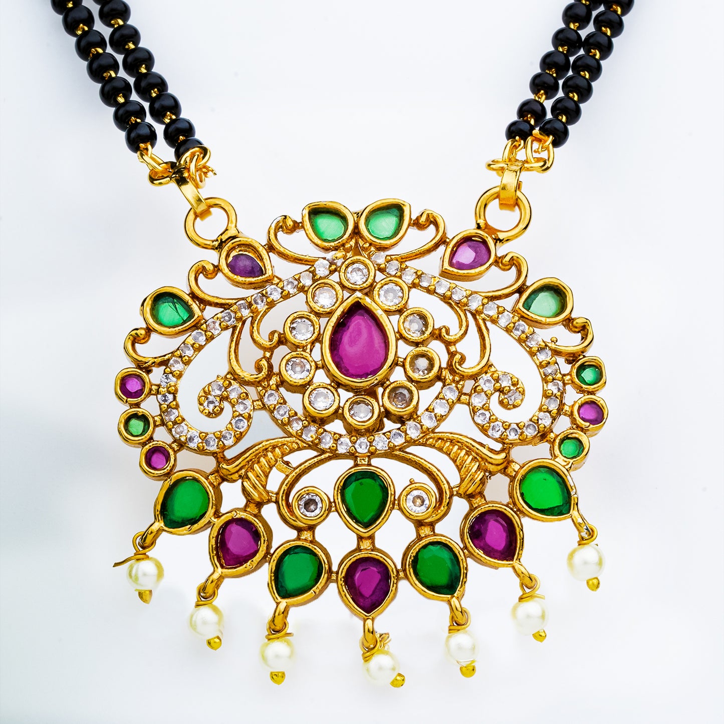 Floral Mangalsutra with Intricate Design and Gemstones