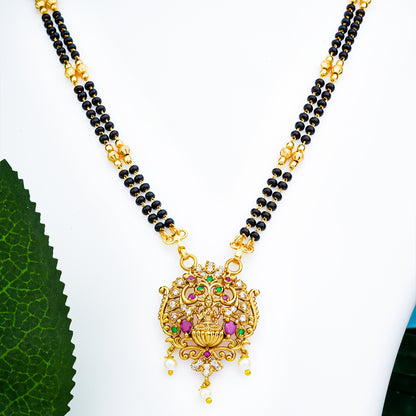 Traditional Black Beaded Mangalsutra with Gold Pendant