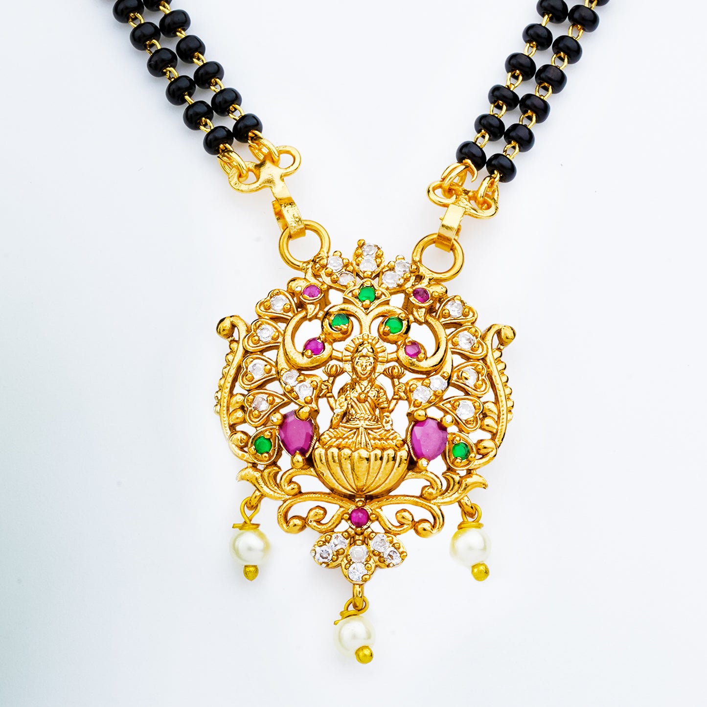 Traditional Black Beaded Mangalsutra with Gold Pendant