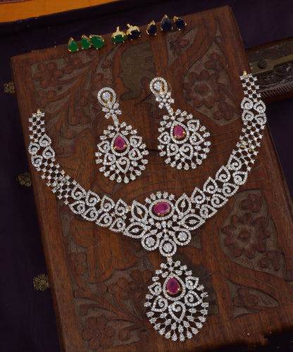 Diamond Finish and Ruby Necklace Set