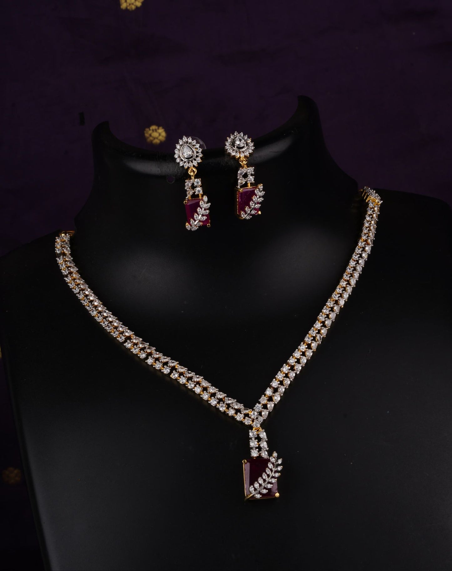 Diamond Finish Emerald And Ruby Elegance Necklace Set