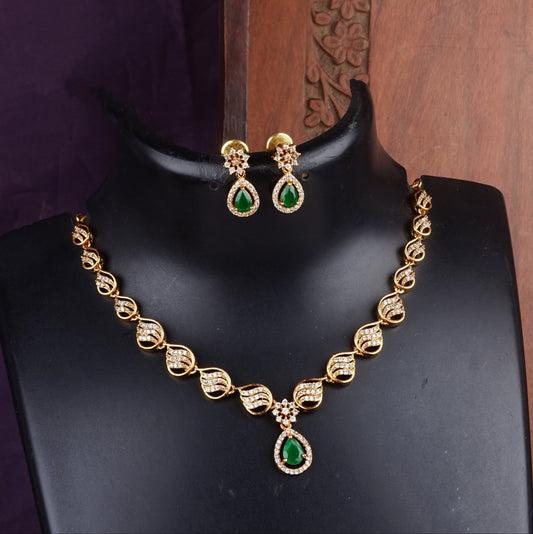 Gold-Toned Necklace with Emerald Accents