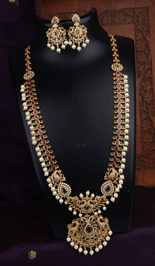 Regal Pearl and Ruby Bridal Necklace Set