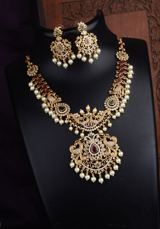 Majestic Ruby and Pearl Bridal Necklace Set