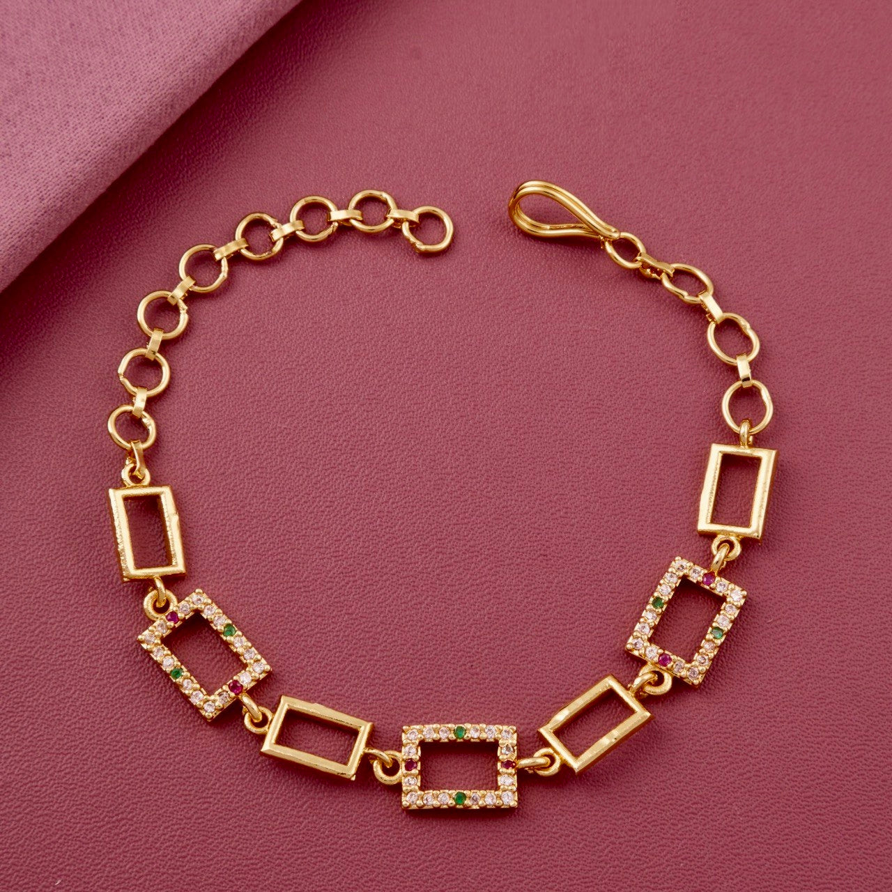 Gold Plated Geometric Diamond Bracelet with Adjustable Clasp  for any wrist size for both casual and formal occasions