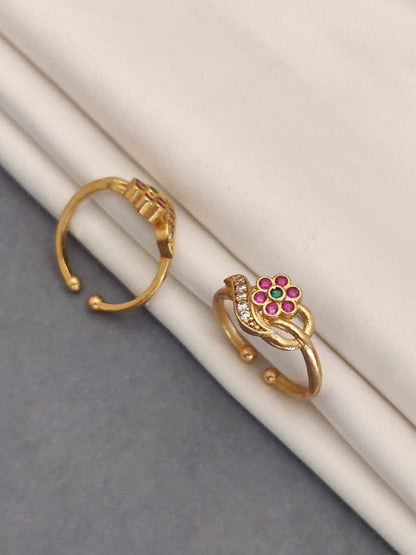 Floral Gold  Ring with Gemstone Accents